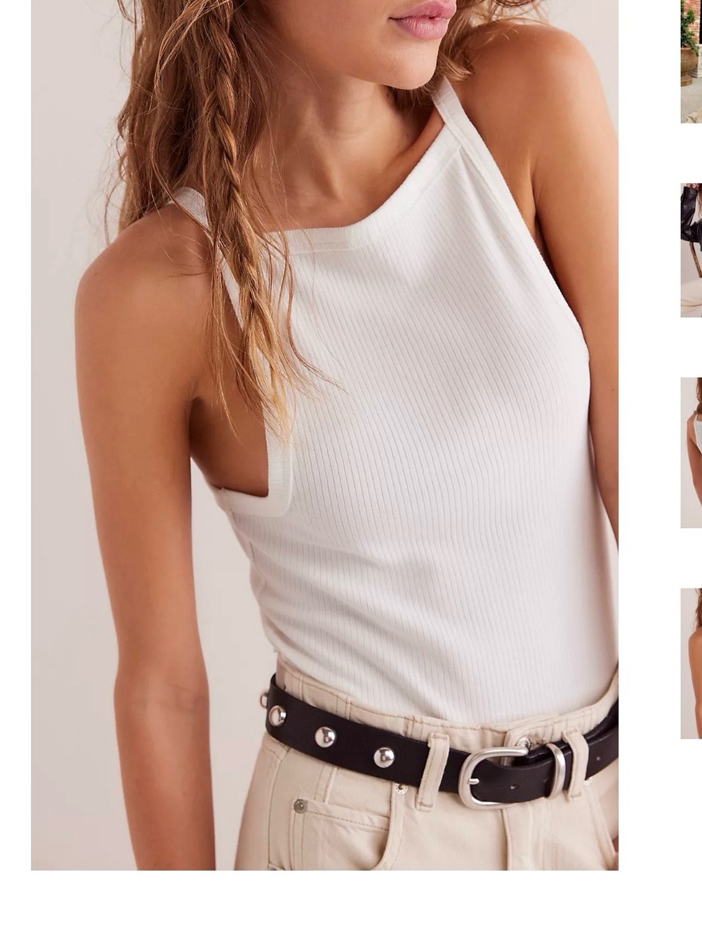 We The Free Ribbed High-Neck Tank Top in White Medium Mia